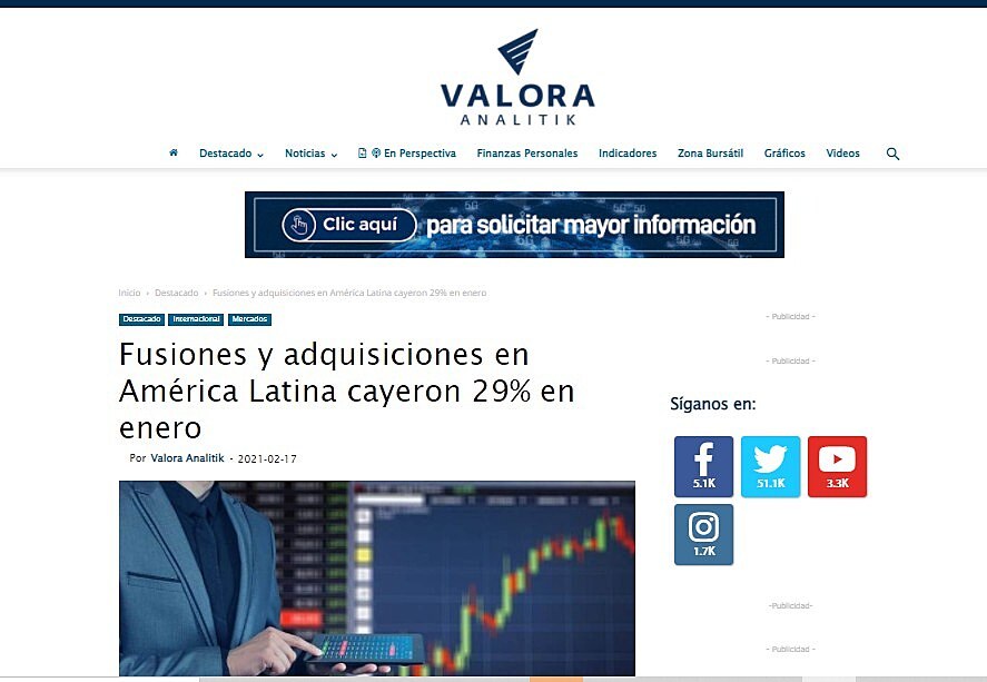 Fusiones y adquisiciones en Amrica Latina cayeron 29% en enero